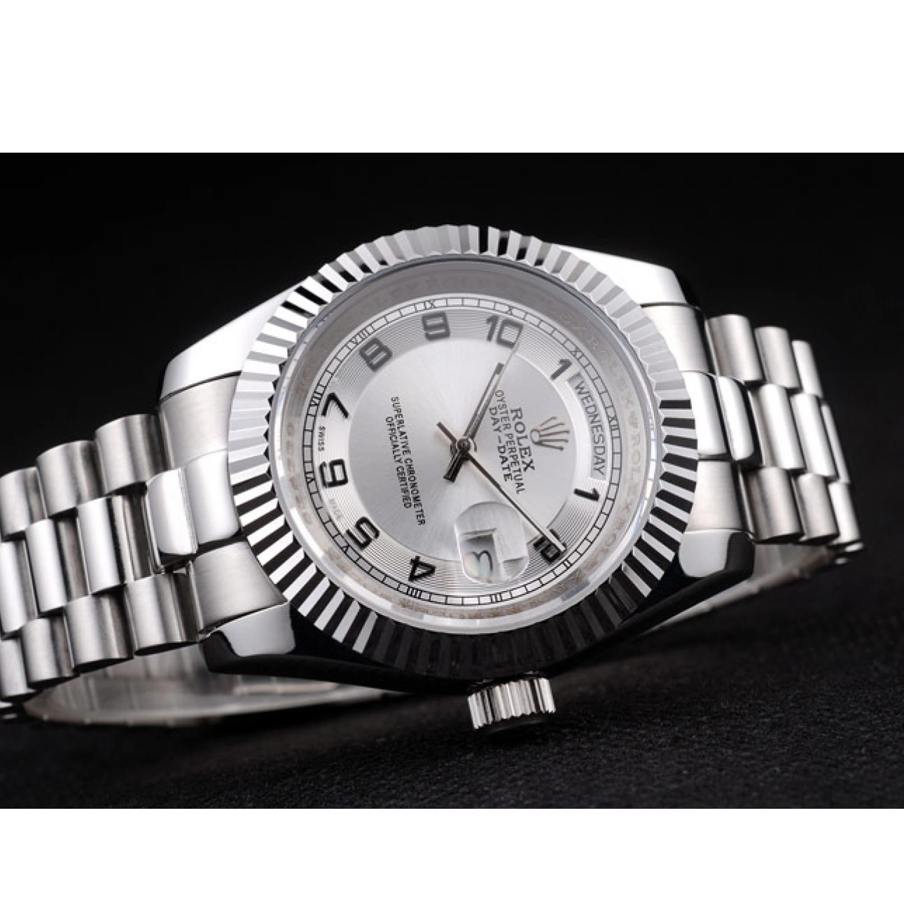 Aaa replica watch Stainless Polished Day-Date Rolex White Dial Steel 0706